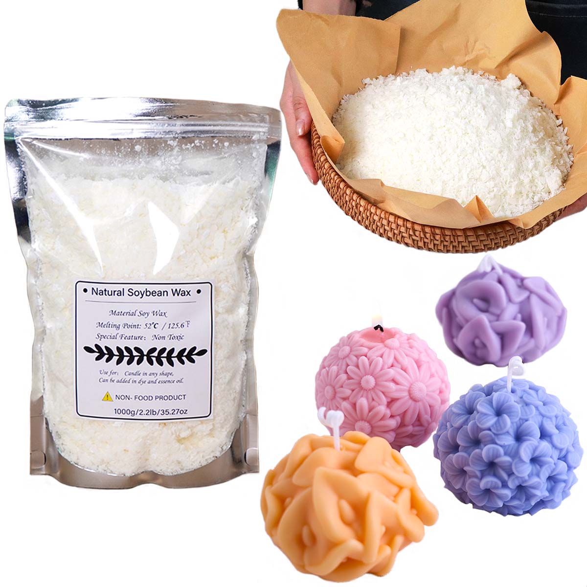 Candle Making Soy Wax - 100/250/500/1000 جرام شمع الصويا الطبيعي تقشر